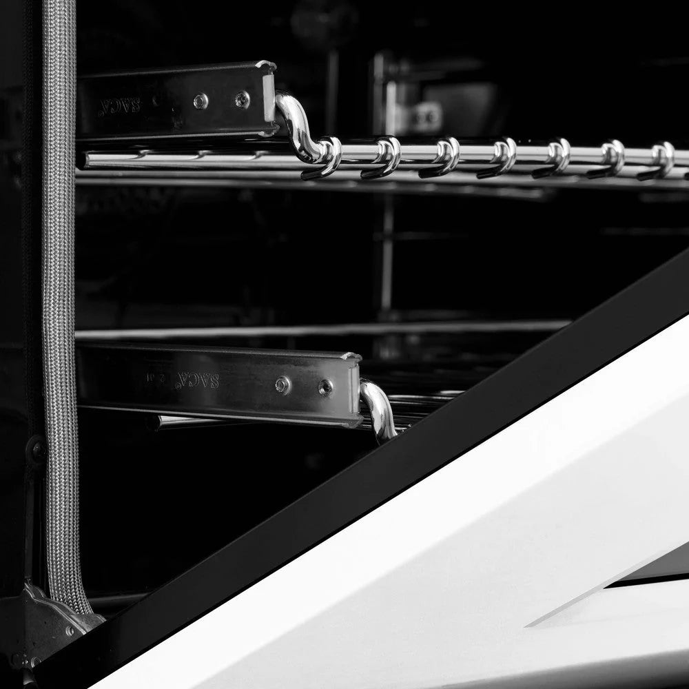 ZLINE - 30&quot; Autograph Edition Kitchen Package with Stainless Steel Dual Fuel Range with White Matte Door and Range Hood with Gold Accents