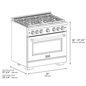 ZLINE - 36 in. 5.2 cu. ft. Paramount Dual Fuel Range with 6 Burner Gas Cooktop and Electric Convection Oven in Satin Stainless Steel (SDRS-36)
