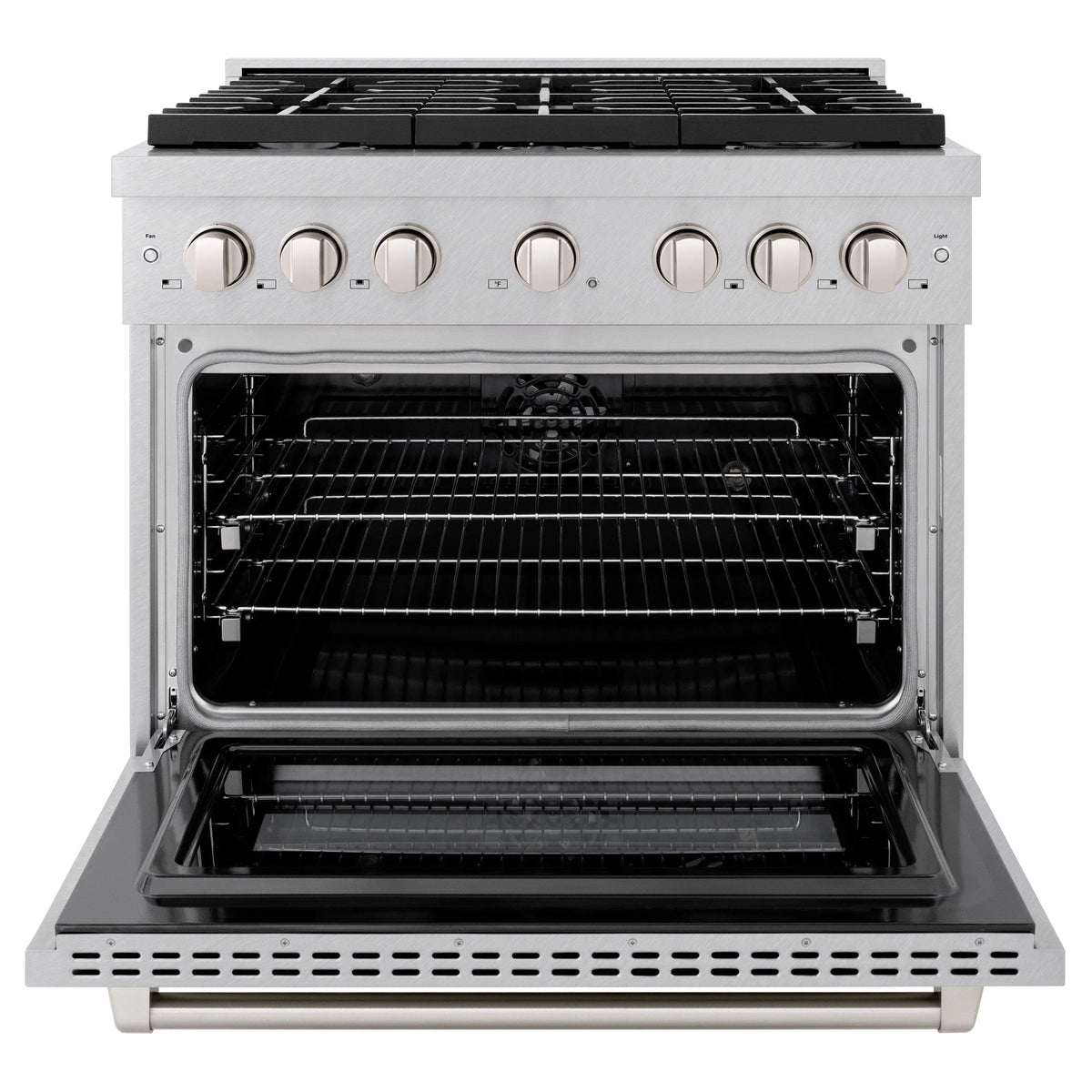 ZLINE - 36 in. 5.2 cu. ft. Paramount Dual Fuel Range with 6 Burner Gas Cooktop and Electric Convection Oven in Satin Stainless Steel (SDRS-36)