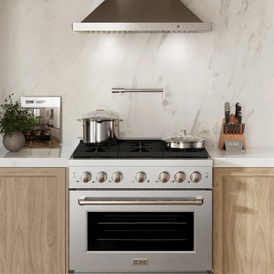 ZLINE - 36 in. 5.2 cu. ft. Paramount Dual Fuel Range with 6 Burner Gas Cooktop and Electric Convection Oven in Satin Stainless Steel (SDRS-36)