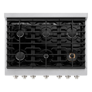 ZLINE - 36 in. 5.2 cu. ft. Paramount Dual Fuel Range with 6 Burner Gas Cooktop and Electric Convection Oven in Satin Stainless Steel (SDRS-36)