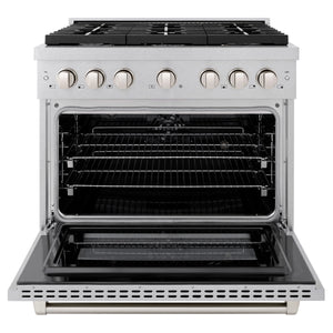 ZLINE - 36 in. 5.2 cu. ft. Paramount Dual Fuel Range with Gas Cooktop and Electric Convection Oven in Satin Stainless Steel with 6 Brass Burners