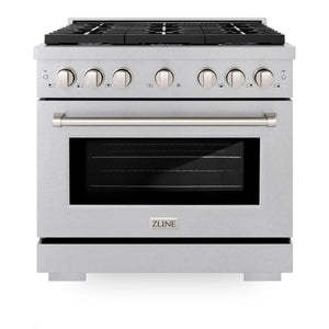 ZLINE - 36 in. 5.2 cu. ft. Paramount Dual Fuel Range with Gas Cooktop and Electric Convection Oven in Satin Stainless Steel with 6 Brass Burners