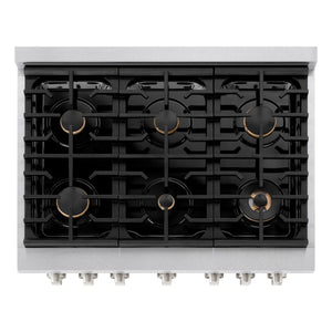 ZLINE - 36 in. 5.2 cu. ft. Paramount Dual Fuel Range with Gas Cooktop and Electric Convection Oven in Satin Stainless Steel with 6 Brass Burners