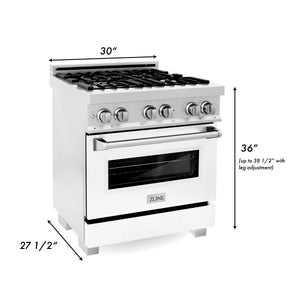 ZLINE 30" 4.0 cu. ft. Electric Oven, Gas Cooktop Dual Fuel Range, Griddle and White Matte Door in Fingerprint Resistant Stainless