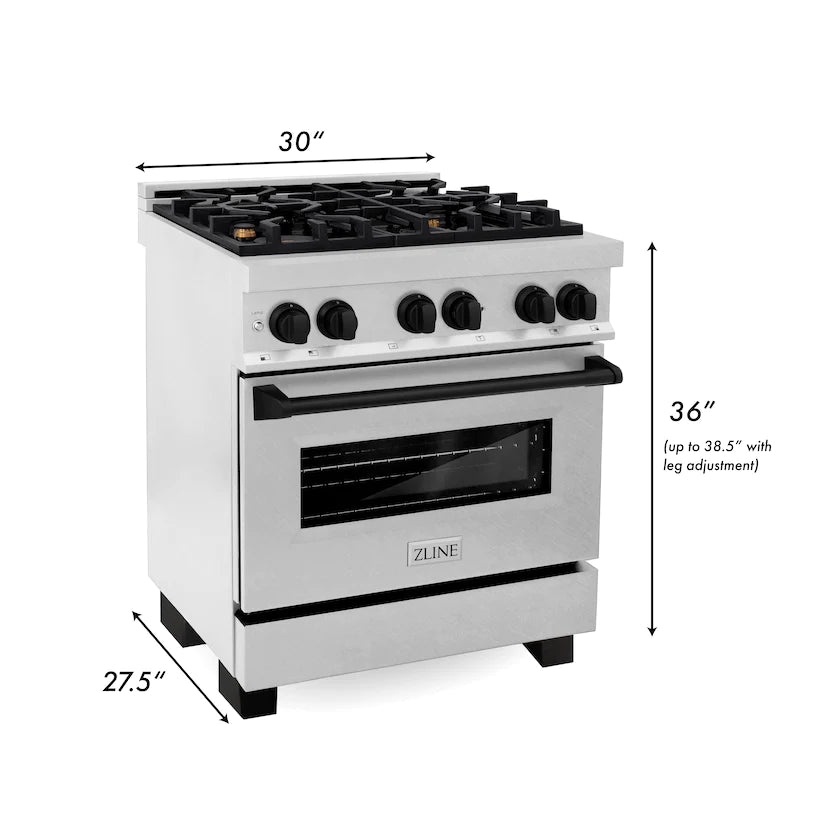 ZLINE - Autograph Edition 30&quot; 4.0 cu. ft. Dual Fuel Range, Gas Stove, Electric Oven in Fingerprint Resistant Stainless Steel with Matte Black Accents