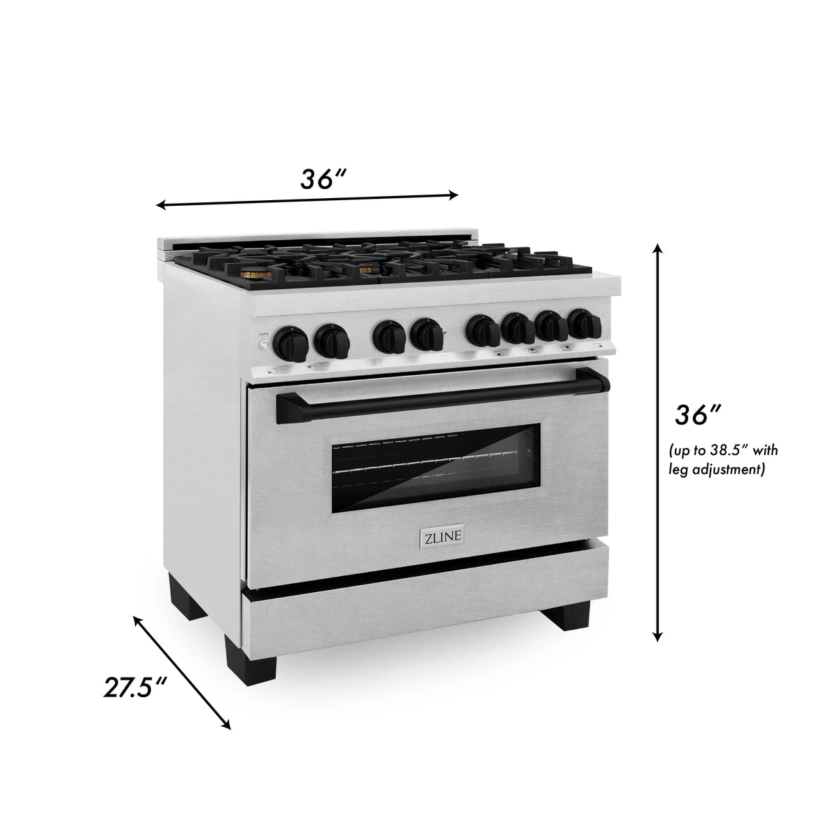 ZLINE - Autograph Edition 36&quot; 4.6 cu. ft. Dual Fuel Range, Gas Stove, and Electric Oven in Fingerprint Resistant Stainless Steel, Matte Black Accents