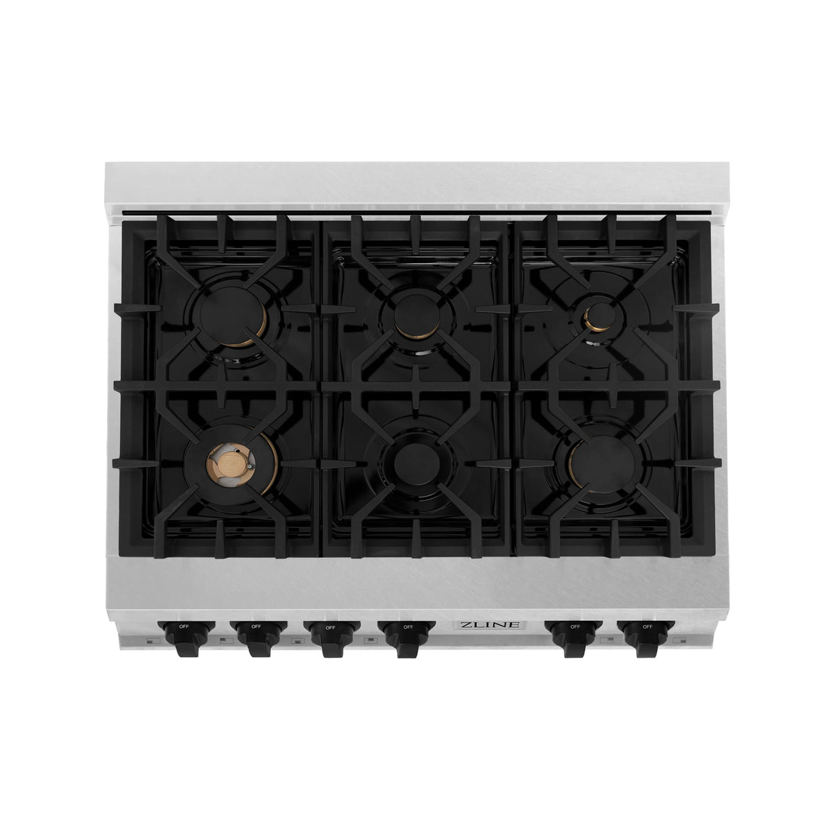 ZLINE - Autograph Edition 36&quot; Porcelain Rangetop with 6 Gas Burners in Fingerprint Resistant Stainless Steel and Matte Black Accents (RTSZ-36-MB)
