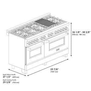 ZLINE - 60 in. 7.4 cu. ft. Legacy Dual Fuel Range with 9 Burner Gas Cooktop and 2 Electric Convection Ovens in Satin Stainless Steel and White Matte Doors (RAS-WM-60)