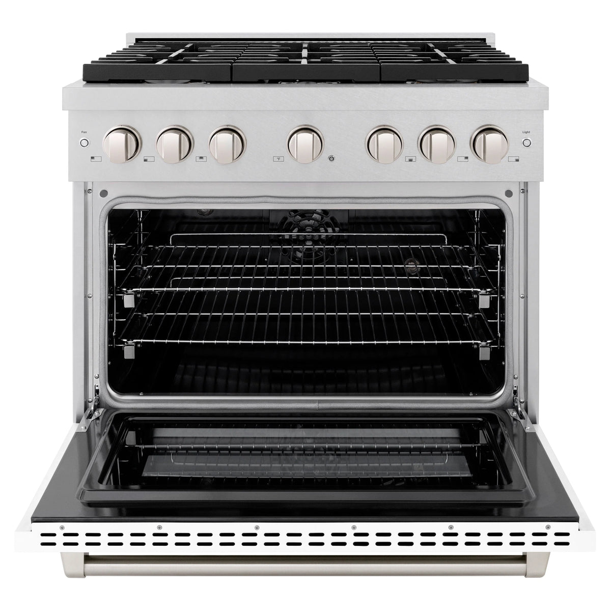 ZLINE - 36 in. 5.2 cu. ft. Paramount Dual Fuel Range with 6 Burner Gas Cooktop and Electric Convection Oven in Satin Stainless Steel with White Matte Door