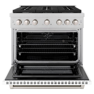 ZLINE - 36 in. 5.2 cu. ft. Paramount Dual Fuel Range with 6 Burner Gas Cooktop and Electric Convection Oven in Satin Stainless Steel with White Matte Door