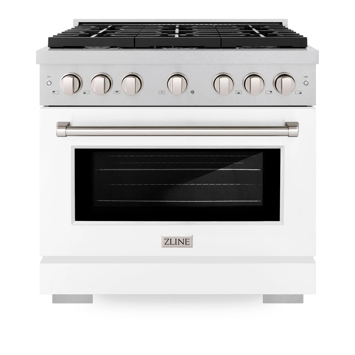 ZLINE - 36 in. 5.2 cu. ft. Paramount Dual Fuel Range with 6 Burner Gas Cooktop and Electric Convection Oven in Satin Stainless Steel with White Matte Door