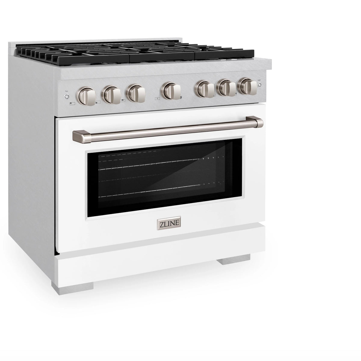 ZLINE - 36 in. 5.2 cu. ft. Paramount Dual Fuel Range with 6 Burner Gas Cooktop and Electric Convection Oven in Satin Stainless Steel with White Matte Door
