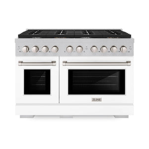 ZLINE - 48 in. 6.7 cu. ft. Paramount Double Oven Dual Fuel Range with 8 Burner Gas Cooktop in Satin Stainless Steel with White Matte Doors