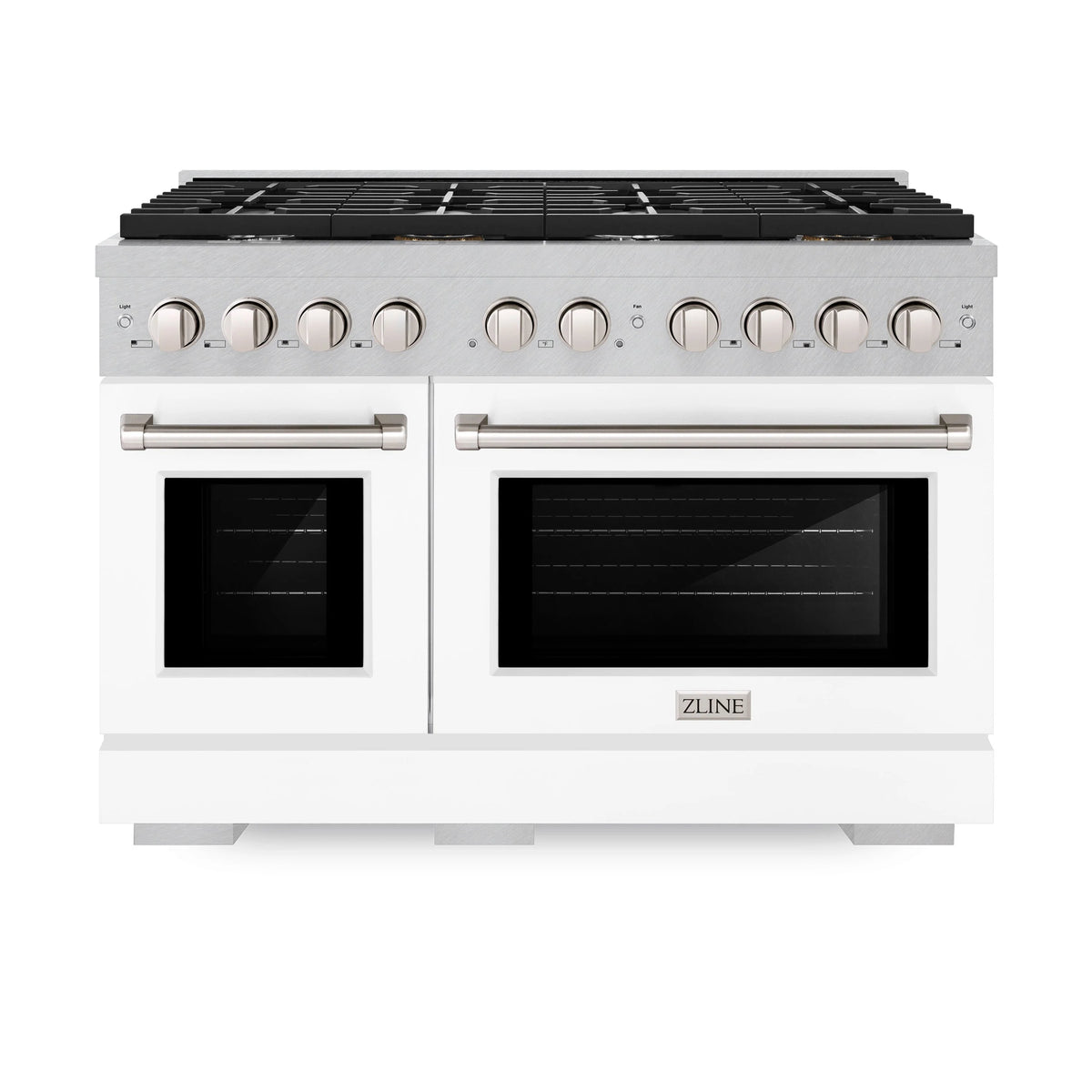 ZLINE - 48 in. 6.7 cu. ft. Paramount Double Oven Dual Fuel Range with 8 Burner Gas Cooktop in Satin Stainless Steel with White Matte Doors