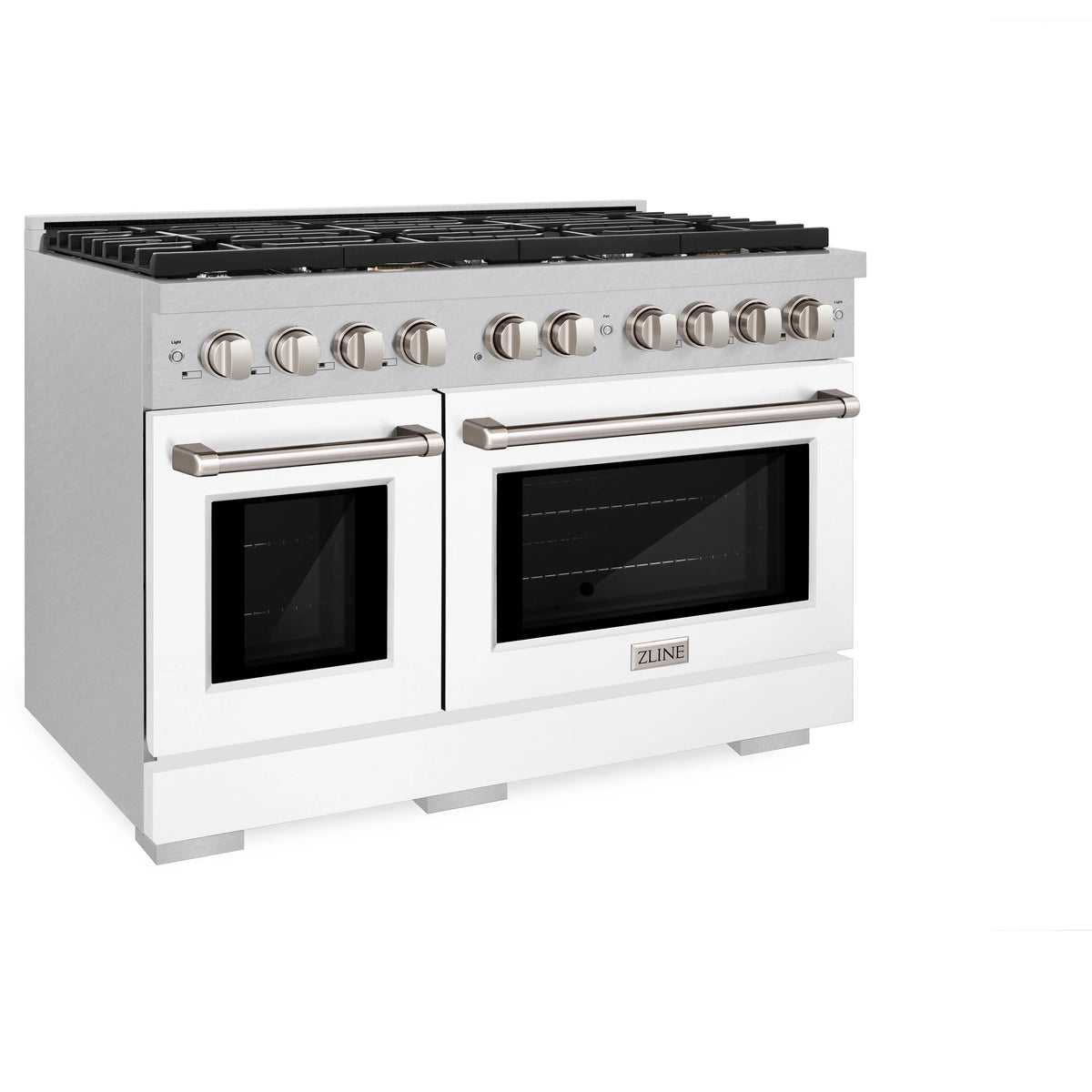 ZLINE - 48 in. 6.7 cu. ft. Paramount Double Oven Dual Fuel Range with 8 Burner Gas Cooktop in Satin Stainless Steel with White Matte Doors