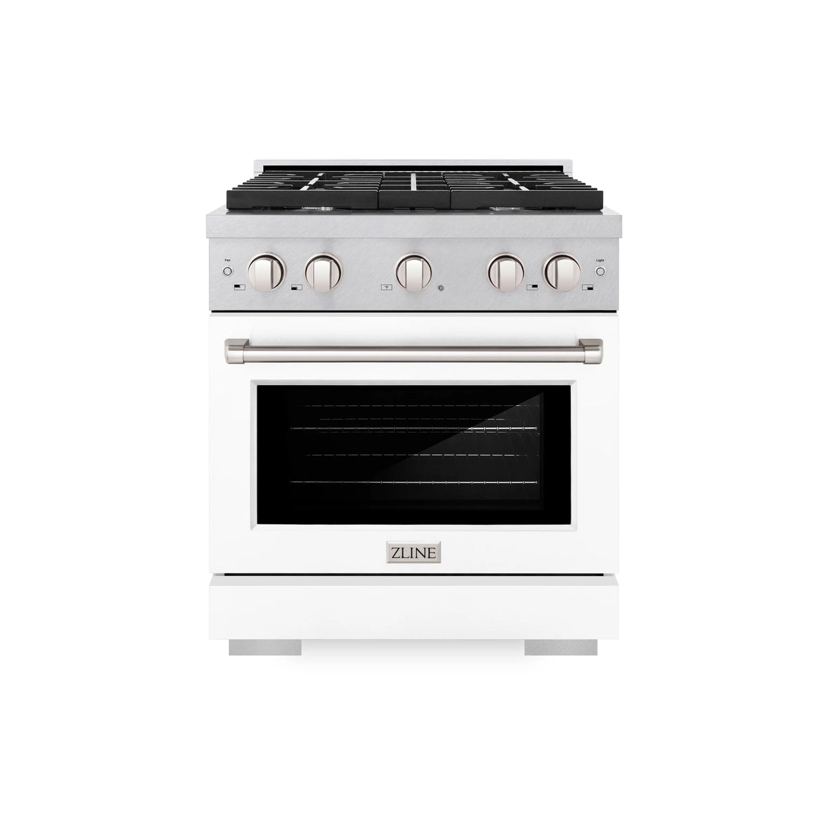 ZLINE - 30 in. 4.2 cu. ft. Paramount Gas Range with 4 Burner Cooktop and Convection Gas Oven in Satin Stainless Steel with White Matte Door