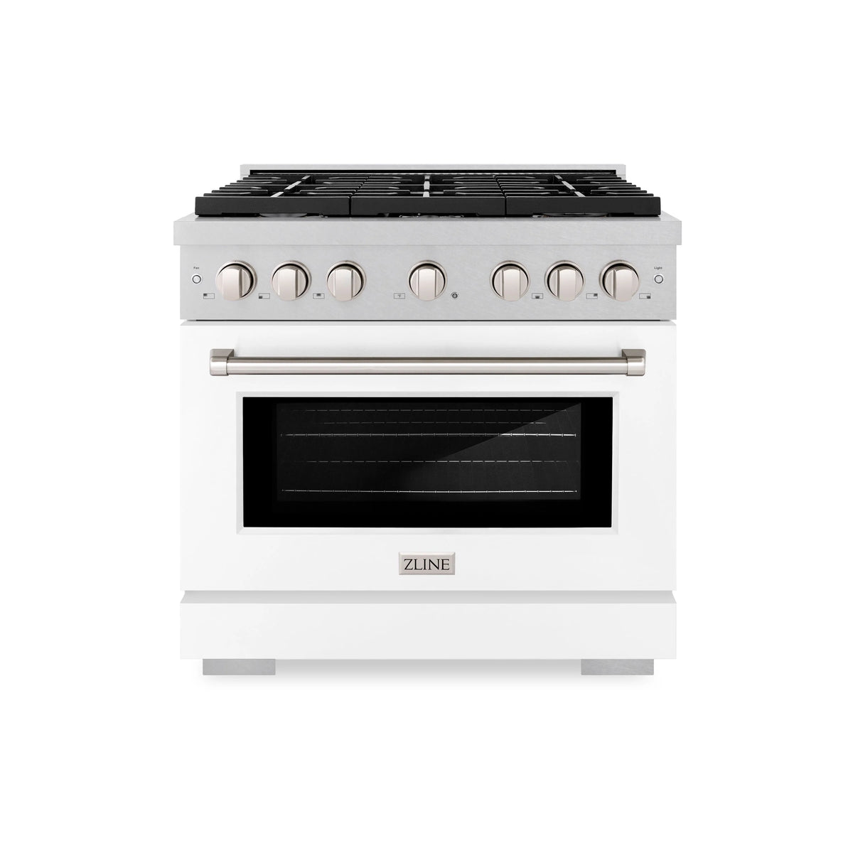 ZLINE - 36 in. 5.2 cu. ft. Paramount Gas Range with 6 Burner Cooktop and Convection Gas Oven in Satin Stainless Steel with White Matte Door
