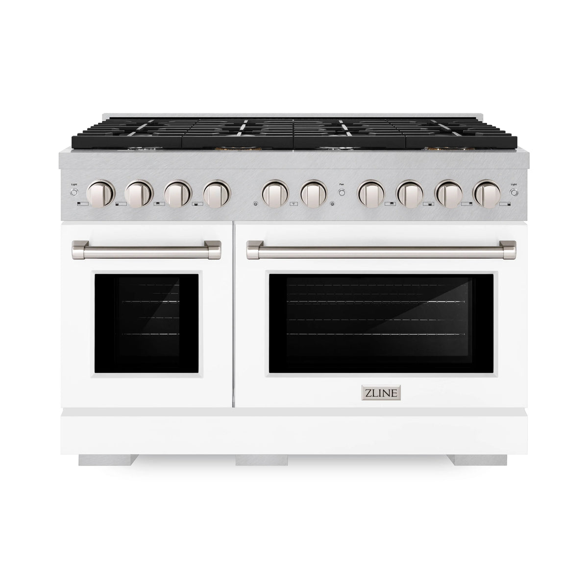 ZLINE - 48 in. 6.7 cu. ft. Paramount Double Oven Gas Range with 8 Burner Cooktop in Satin Stainless Steel with White Matte Doors