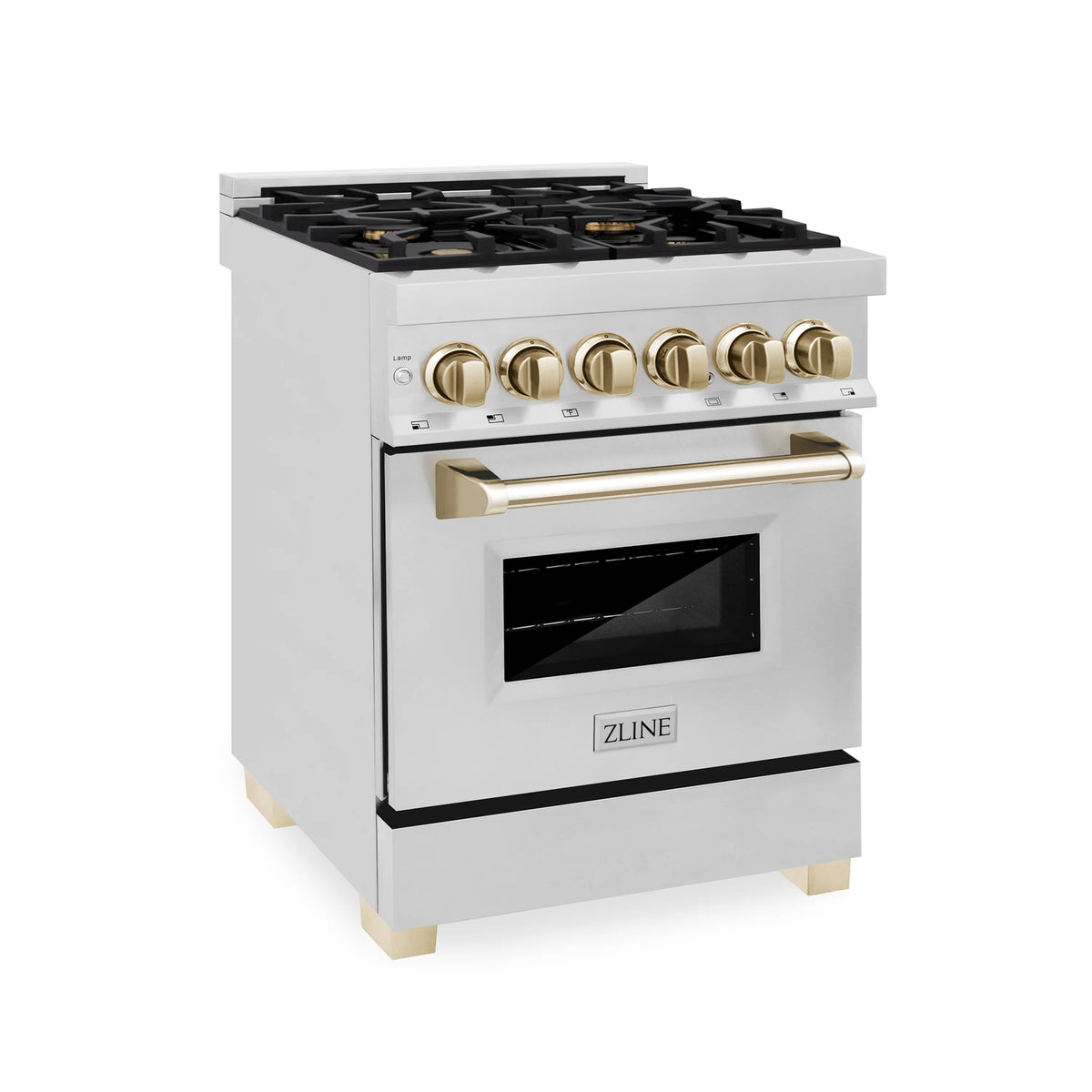 ZLINE - Autograph Edition 24&quot; 2.8 cu. ft. Dual Fuel Range with Gas Stove and Electric Oven in Stainless Steel with Gold Accents (RAZ-24-G)