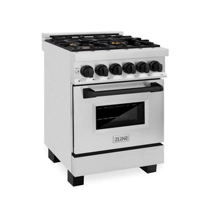 ZLINE - Autograph Edition 24 in. 2.8 cu. ft. Legacy Dual Fuel Range with 4 Burner Gas Cooktop and Electric Convection Oven in Stainless Steel and Matte Black Accents