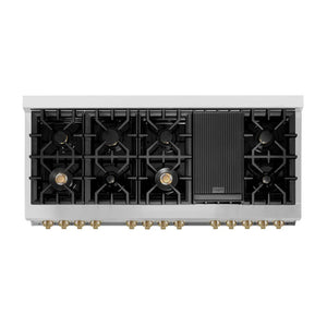 ZLINE - Autograph Edition 60 in. 7.4 cu. ft. Legacy Dual Fuel Range with 9 Burner Gas Cooktop and 2 Electric Convection Ovens in Stainless Steel and Champagne Bronze Accents