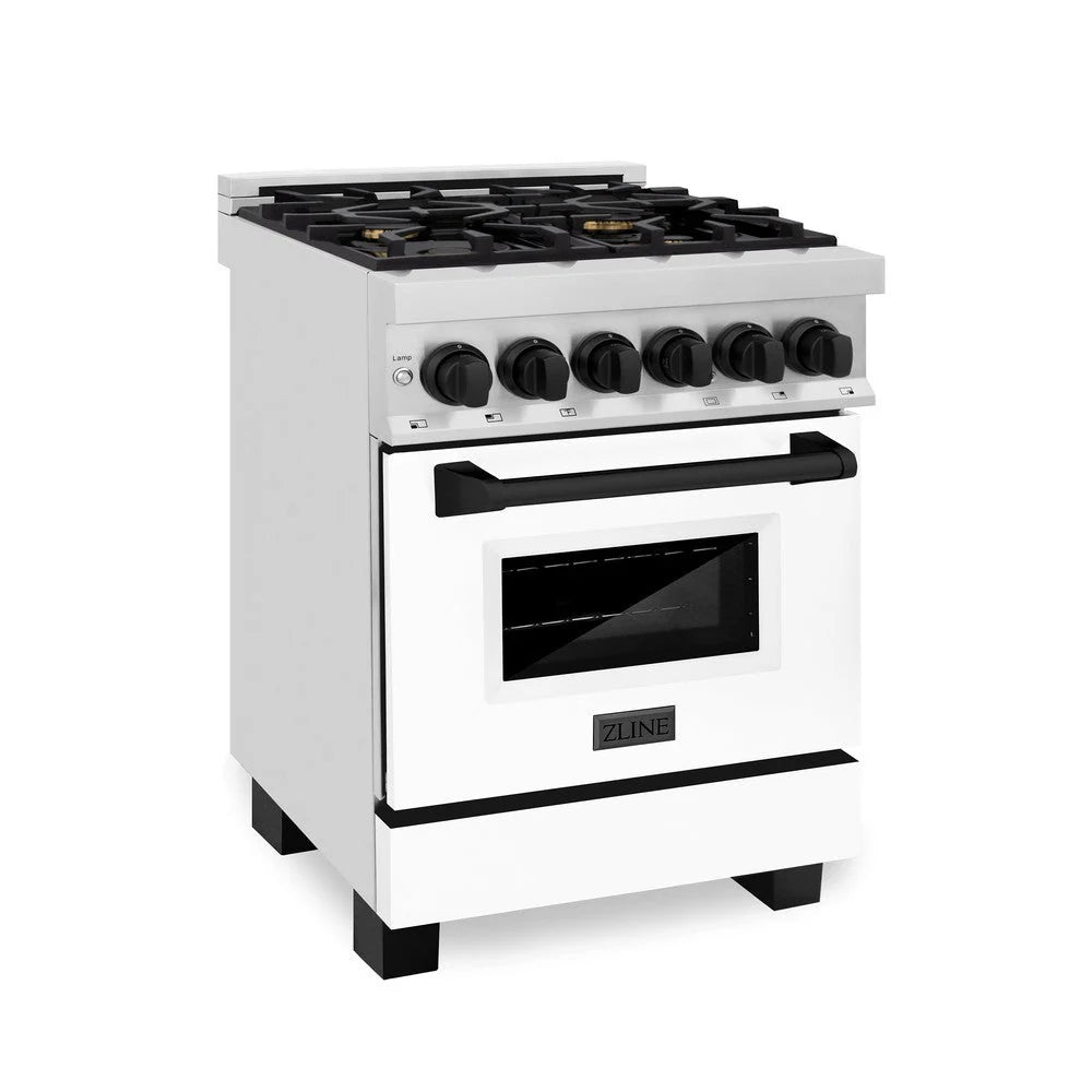 ZLINE - Autograph Edition 24 in. 2.8 cu. ft. Legacy Dual Fuel Range with 4 Burner Gas Cooktop and Electric Convection Oven in Stainless Steel with White Matte Door and Matte Black Accents