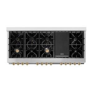 ZLINE - Autograph Edition 60 in. 7.4 cu. ft. Legacy Dual Fuel Range with 9 Burner Gas Cooktop and 2 Electric Convection Ovens in Stainless Steel with White Matte Doors and Champagne Bronze Accents