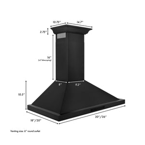 ZLINE - 30" Convertible Vent Wall Mount Range Hood in Black Stainless Steel with Crown Molding (BSKBNCRN-30)