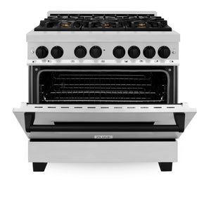 ZLINE Autograph Edition 36" 4.6 cu. ft. Dual Fuel Range with Gas Stove and Electric Oven in Stainless Steel (RAZ-36-MB))