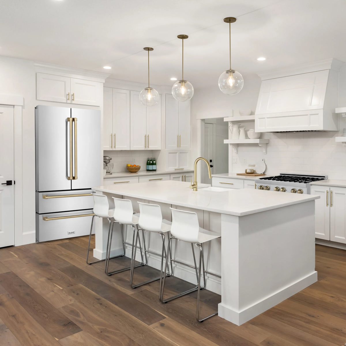 ZLINE - 36&quot; Autograph Edition 22.5 cu. ft French Door Refrigerator, Ice Maker in Fingerprint Resistant Stainless Steel, Champagne Bronze Accents