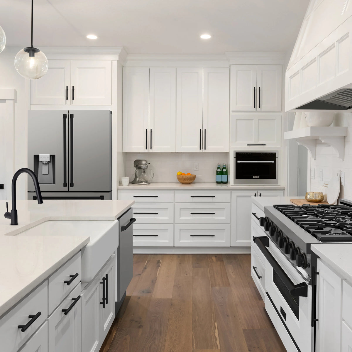 ZLINE - 36&quot; Autograph Edition Kitchen Package with Stainless Steel Dual Fuel Range, Range Hood, Dishwasher and Refrigeration with Matte Black Accents