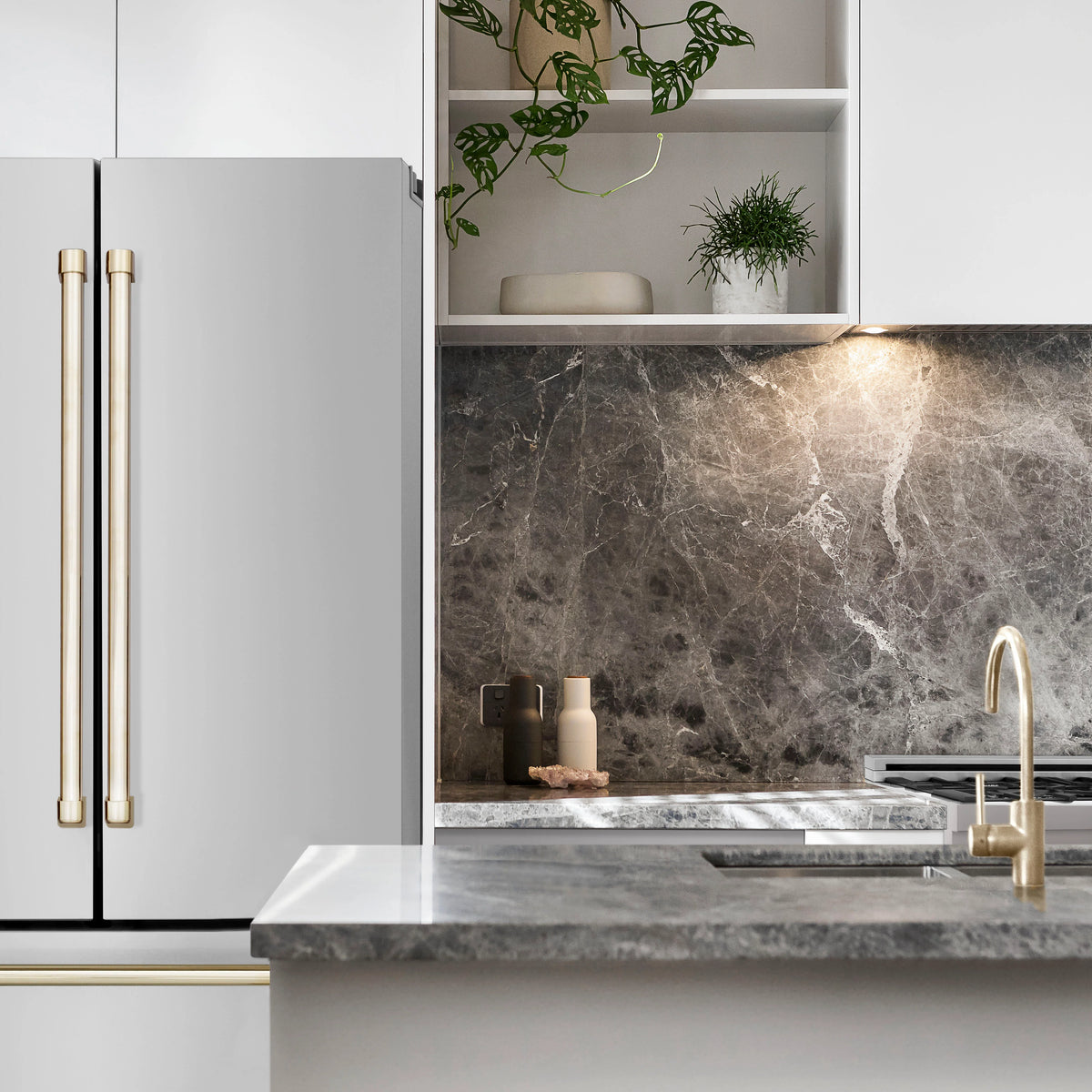 ZLINE - 36&quot; Autograph Edition Kitchen Package with Stainless Steel Dual Fuel Range, Range Hood, Dishwasher and Refrigeration with Gold Accents