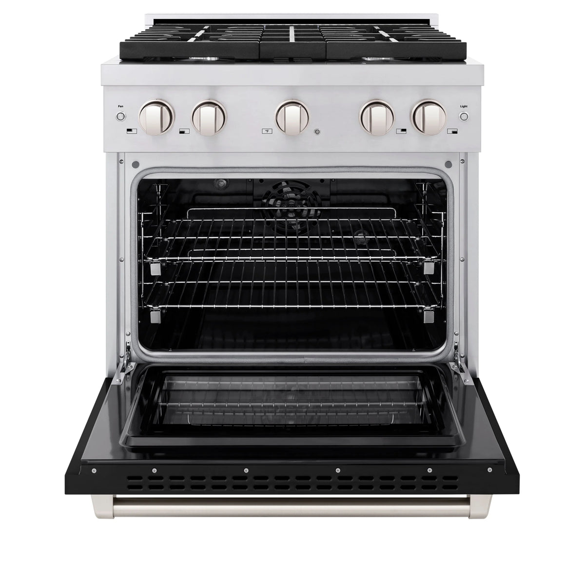 ZLINE - 30 in. 4.2 cu. ft. Paramount Dual Fuel Range with 4 Burner Gas Cooktop and Electric Convection Oven in Stainless Steel with Black Matte Door