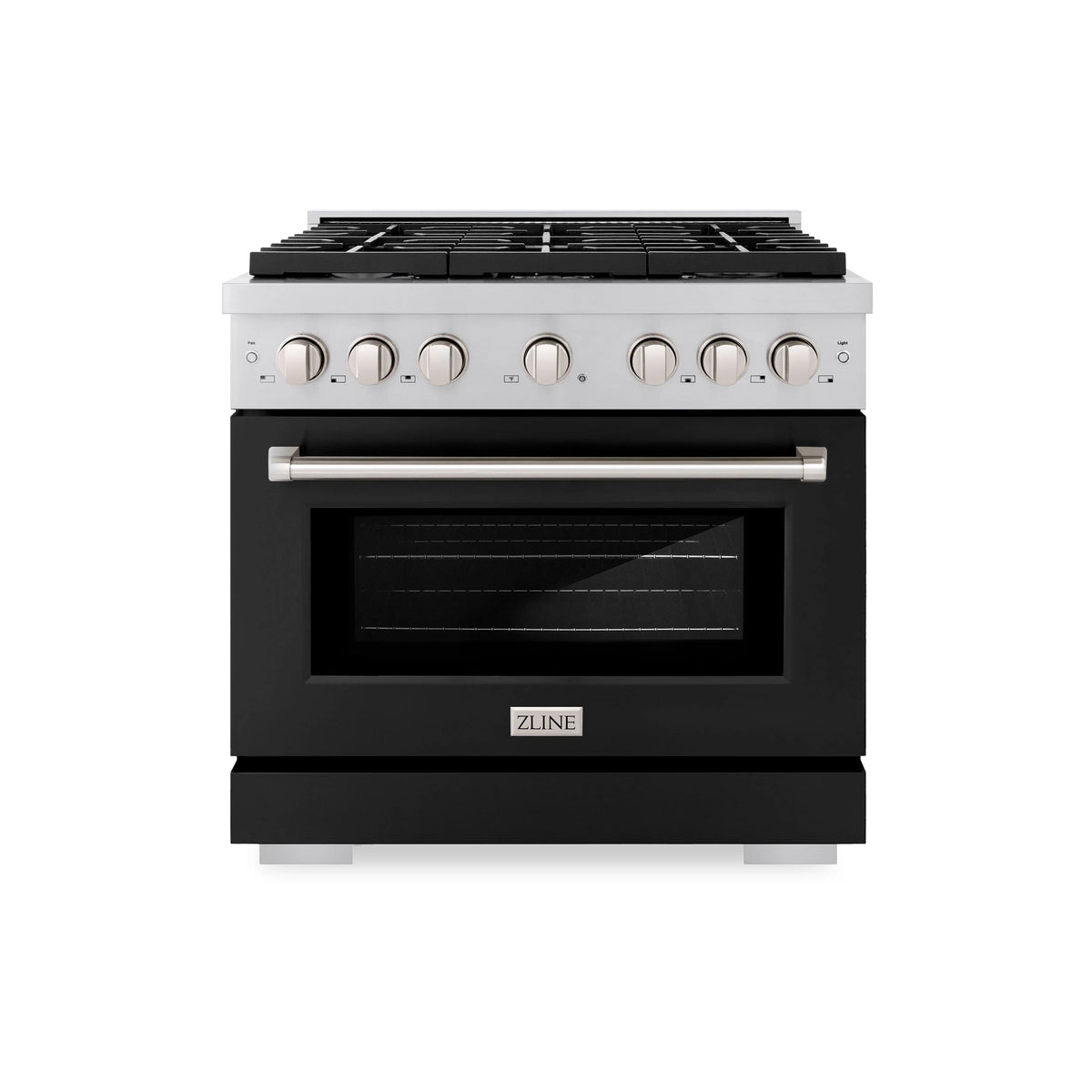 ZLINE - 36 in. 5.2 cu. ft. Paramount Dual Fuel Range with 6 Burner Gas Cooktop and Electric Convection Oven in Stainless Steel with Black Matte Door