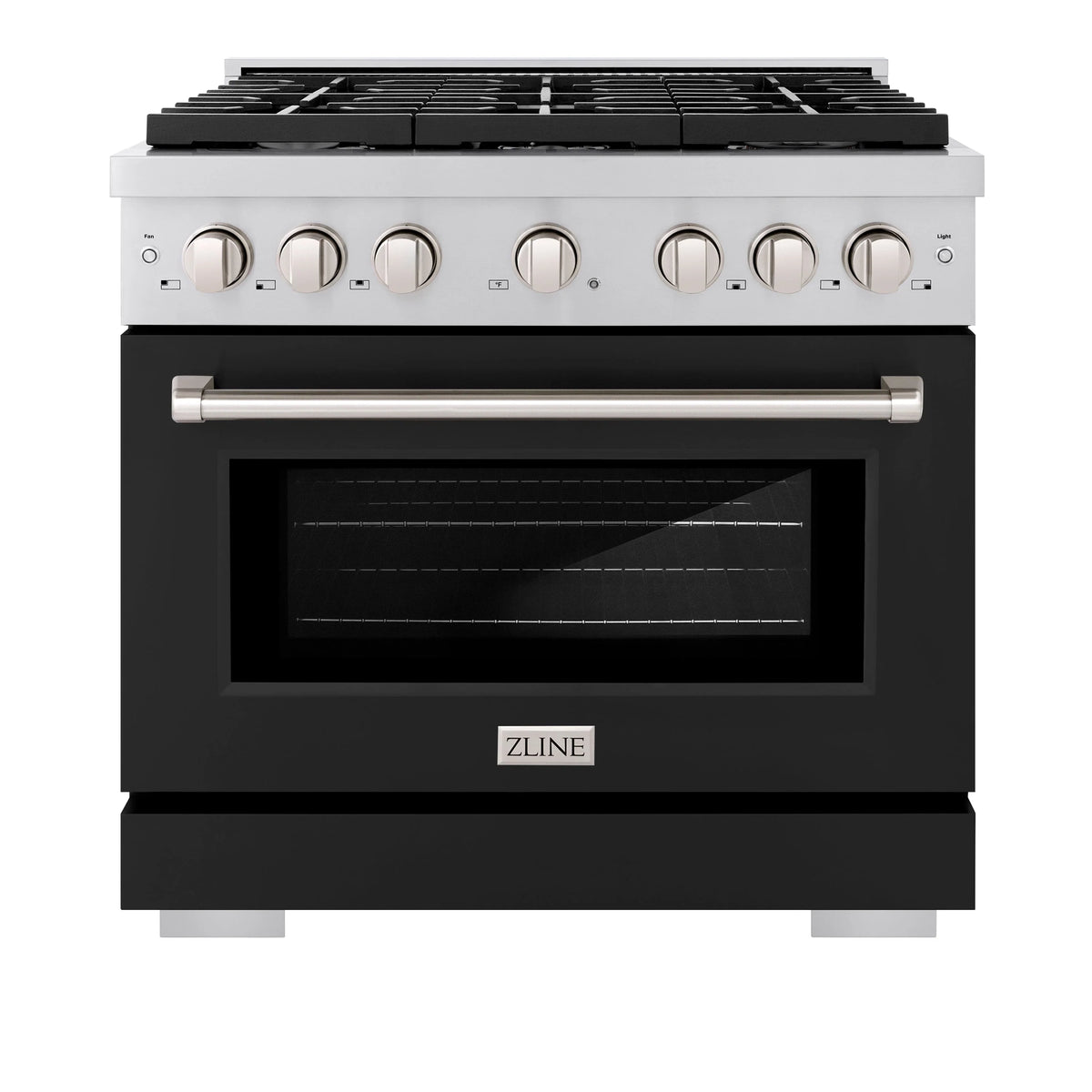 ZLINE - 36 in. 5.2 cu. ft. Paramount Dual Fuel Range with 6 Burner Gas Cooktop and Electric Convection Oven in Stainless Steel with Black Matte Door