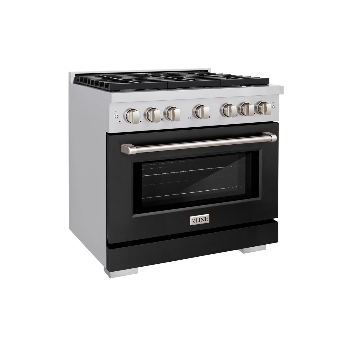 ZLINE - 36 in. 5.2 cu. ft. Paramount Dual Fuel Range with 6 Burner Gas Cooktop and Electric Convection Oven in Stainless Steel with Black Matte Door