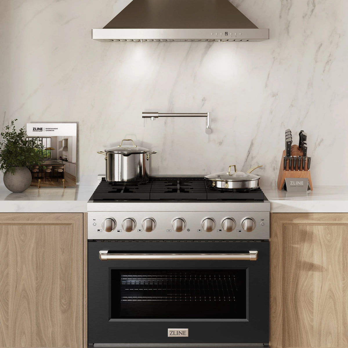 ZLINE - 36 in. 5.2 cu. ft. Paramount Dual Fuel Range with 6 Burner Gas Cooktop and Electric Convection Oven in Stainless Steel with Black Matte Door