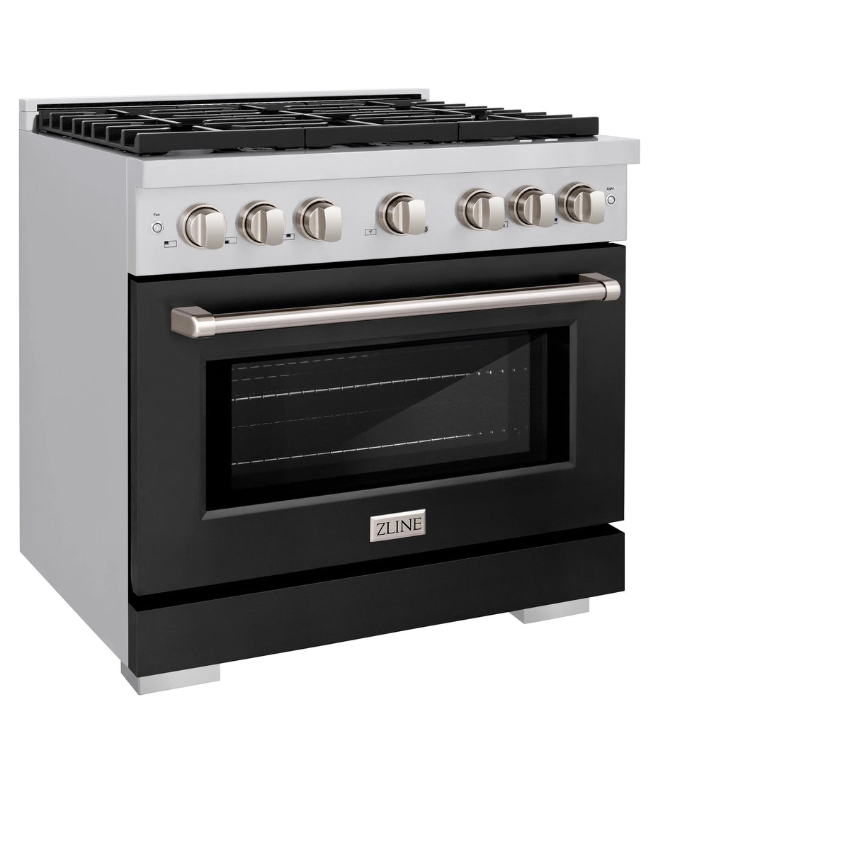 ZLINE - 36 in. 5.2 cu. ft. Paramount Dual Fuel Range with 6 Burner Gas Cooktop and Electric Convection Oven in Stainless Steel with Black Matte Door