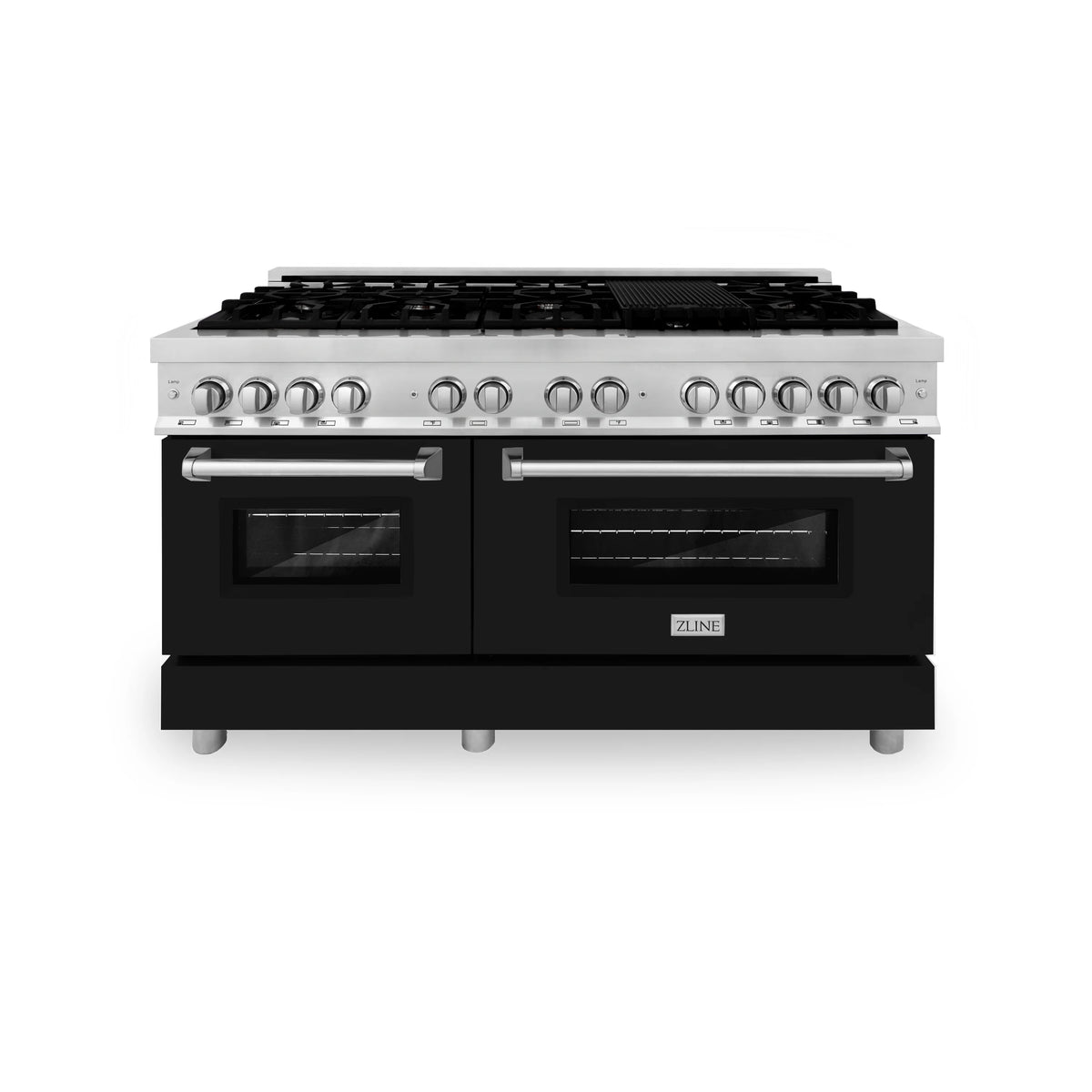 ZLINE - 60&quot; 7.4 cu. ft. Dual Fuel Range with Gas Stove and Electric Oven in Stainless Steel and Black Matte Door (RA-BLM-60)