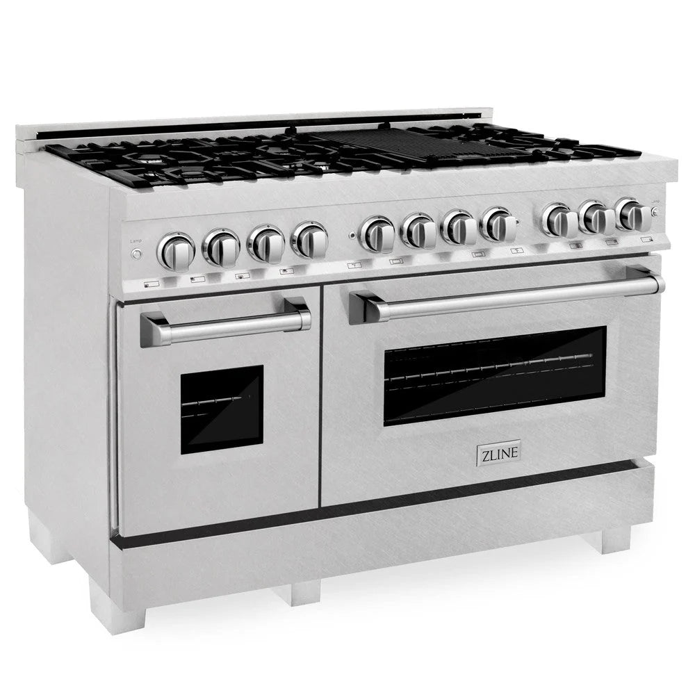 ZLINE - 48 in. Kitchen Package with Satin Stainless Steel Dual Fuel Range and Convertible Vent Range Hood