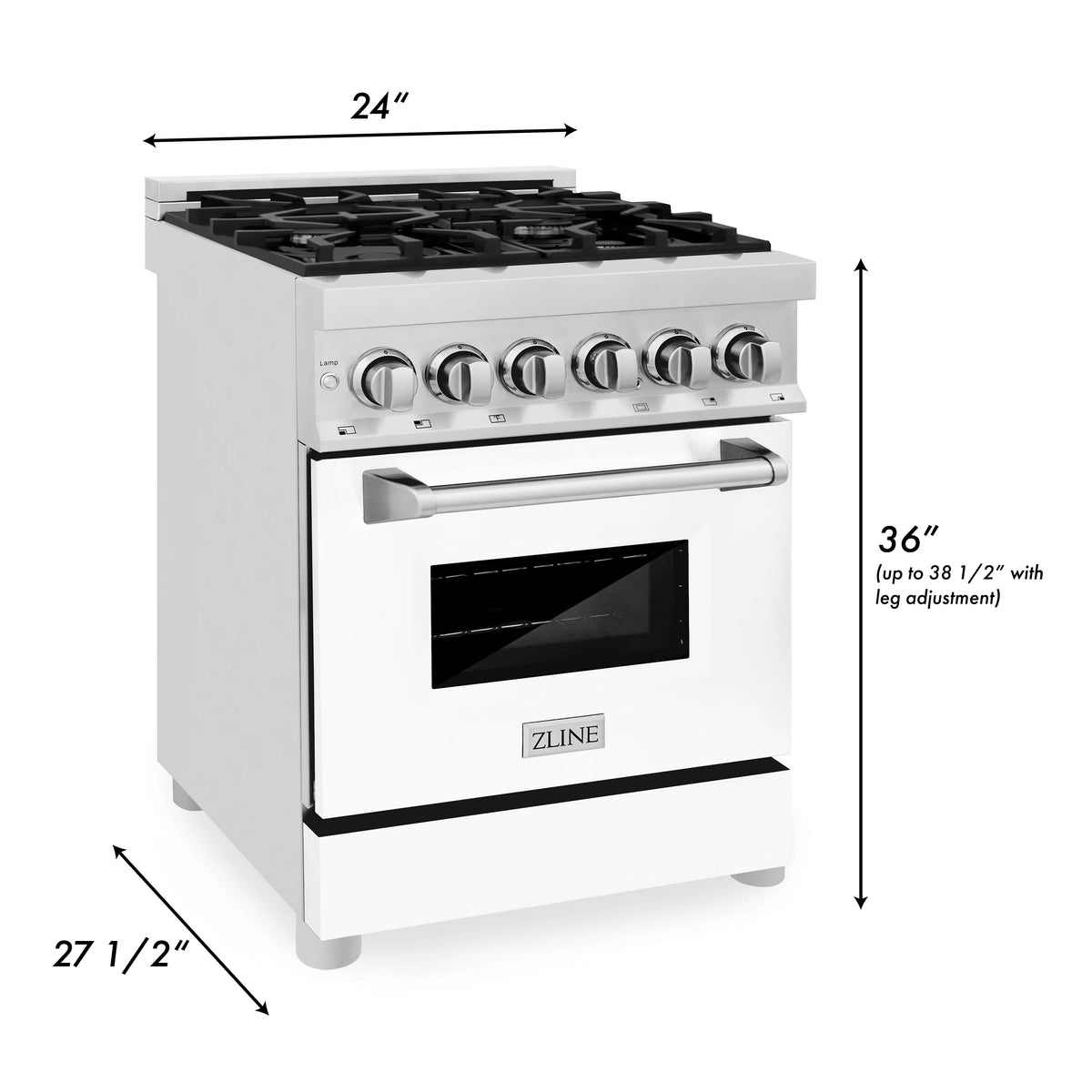 ZLINE - 24&quot; 2.8 cu. ft. Dual Fuel Range with Gas Stove and Electric Oven in Stainless Steel and White Matte Door (RA-WM-24)