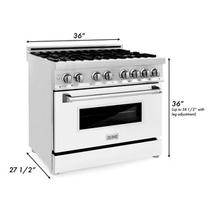 ZLINE 36" 4.6 cu. ft. Electric Oven and Gas Cooktop Dual Fuel Range with Griddle, White Matte Door in Fingerprint Resistant Stainless