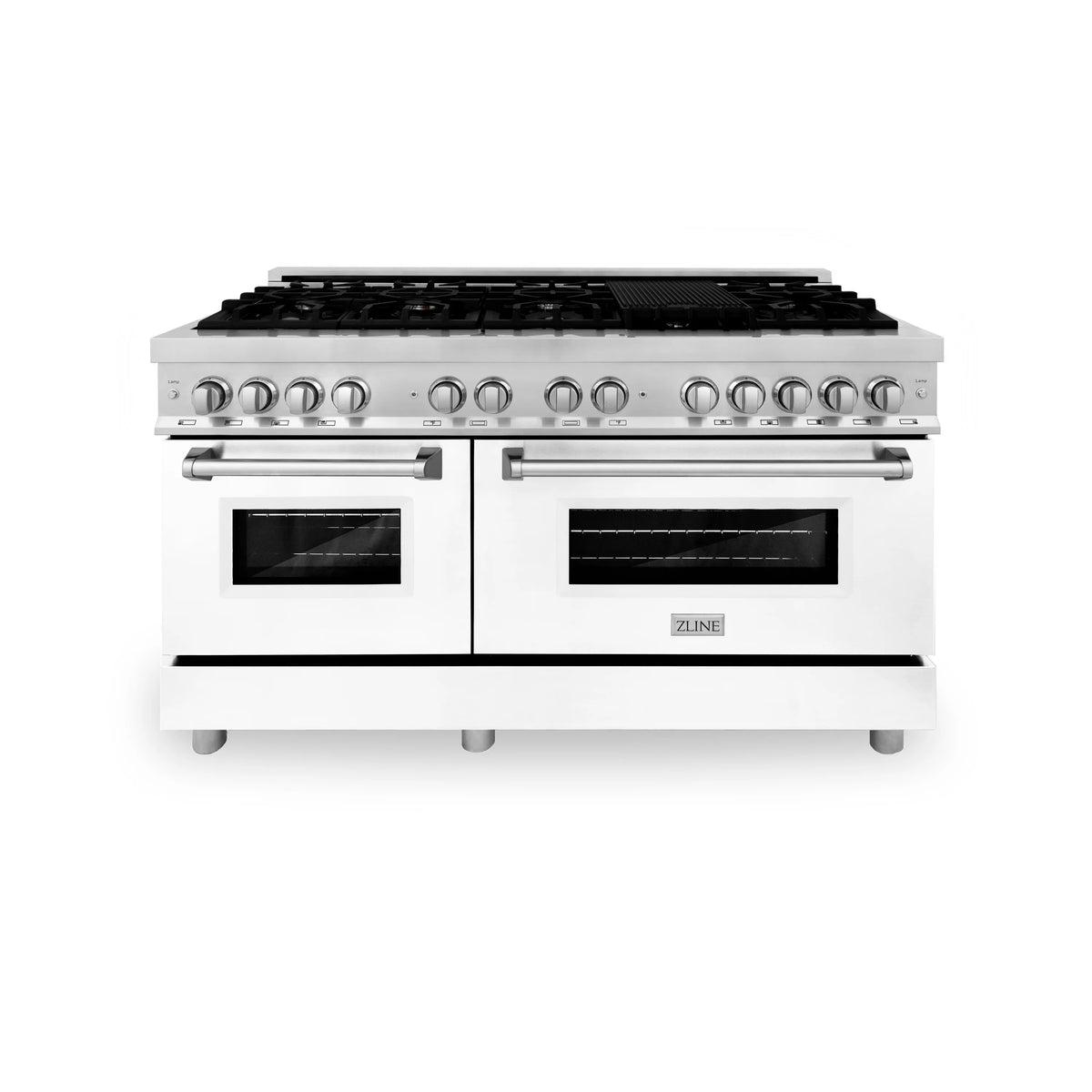 ZLINE - 60&quot; 7.4 cu. ft. Dual Fuel Range with Gas Stove and Electric Oven in Stainless Steel and White Matte Door (RA-WM-60)