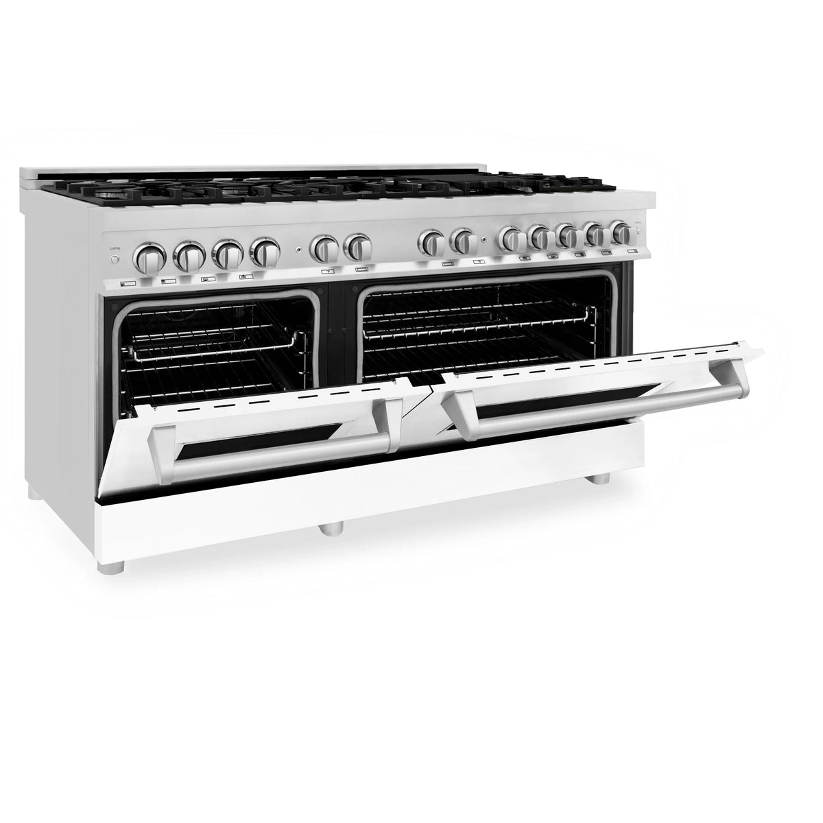 ZLINE - 60&quot; 7.4 cu. ft. Dual Fuel Range with Gas Stove and Electric Oven in Stainless Steel and White Matte Door (RA-WM-60)
