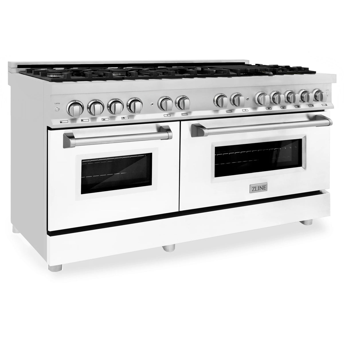 ZLINE - 60&quot; 7.4 cu. ft. Dual Fuel Range with Gas Stove and Electric Oven in Stainless Steel and White Matte Door (RA-WM-60)