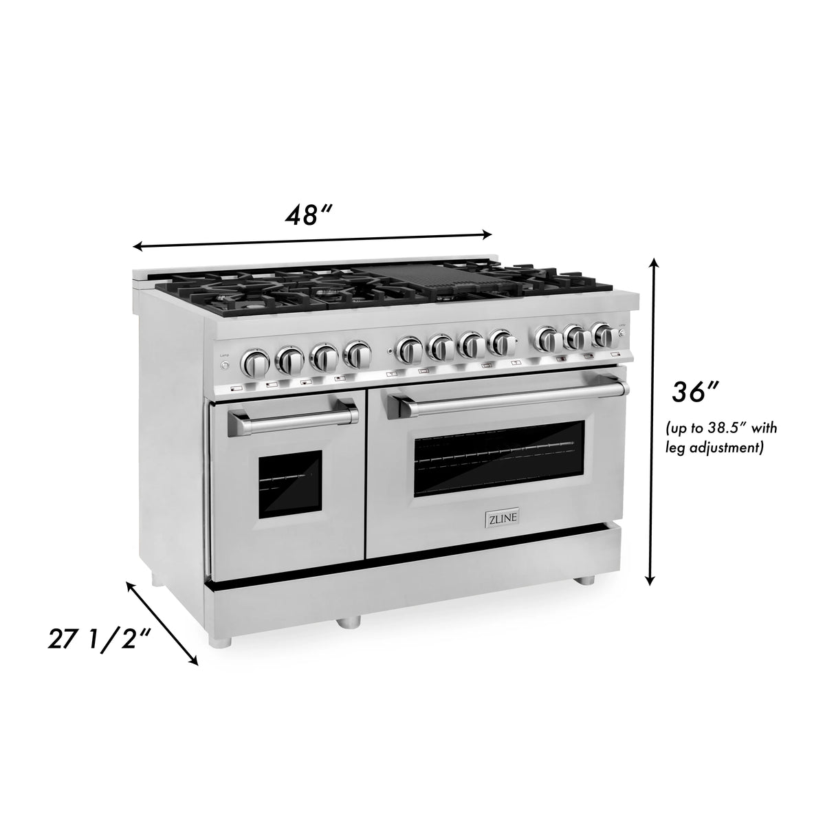 ZLINE - 48&quot; 6.0 cu. ft. Dual Fuel Range with Gas Stove and Electric Oven in Stainless Steel (RA48)