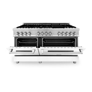 ZLINE 60" 7.4 cu. ft. Electric Oven and Gas Cooktop Dual Fuel Range with Griddle and White Matte Door in Stainless Steel (RA-WM-GR-60)