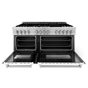 ZLINE 60" 7.4 cu. ft. Electric Oven and Gas Cooktop Dual Fuel Range with Griddle and White Matte Door in Stainless Steel (RA-WM-GR-60)