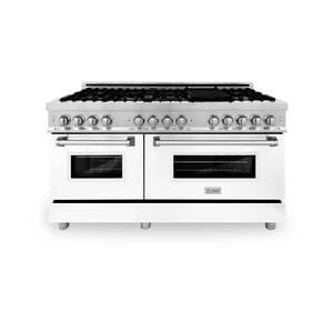 ZLINE 60" 7.4 cu. ft. Electric Oven and Gas Cooktop Dual Fuel Range with Griddle and White Matte Door in Stainless Steel (RA-WM-GR-60)